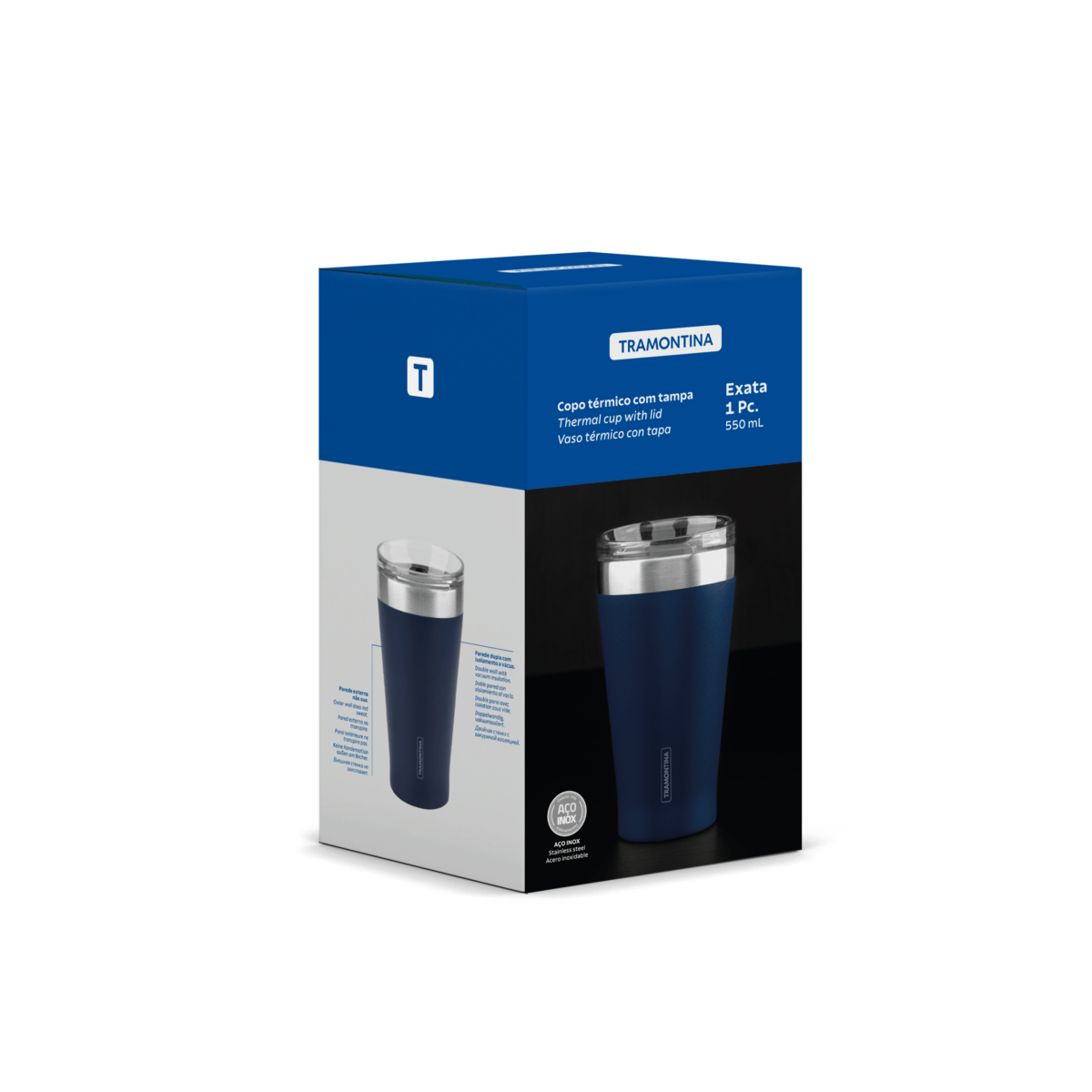 Vaso Térmico Tramontina Exata en Acero Inoxidable Azul con Tapa 550 ml -  Tramontina Store